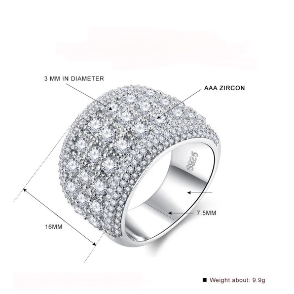 New Simulated Diamonds Micro Pave S925 Stamped Sterling Silver Ring - Picture 6 of 8